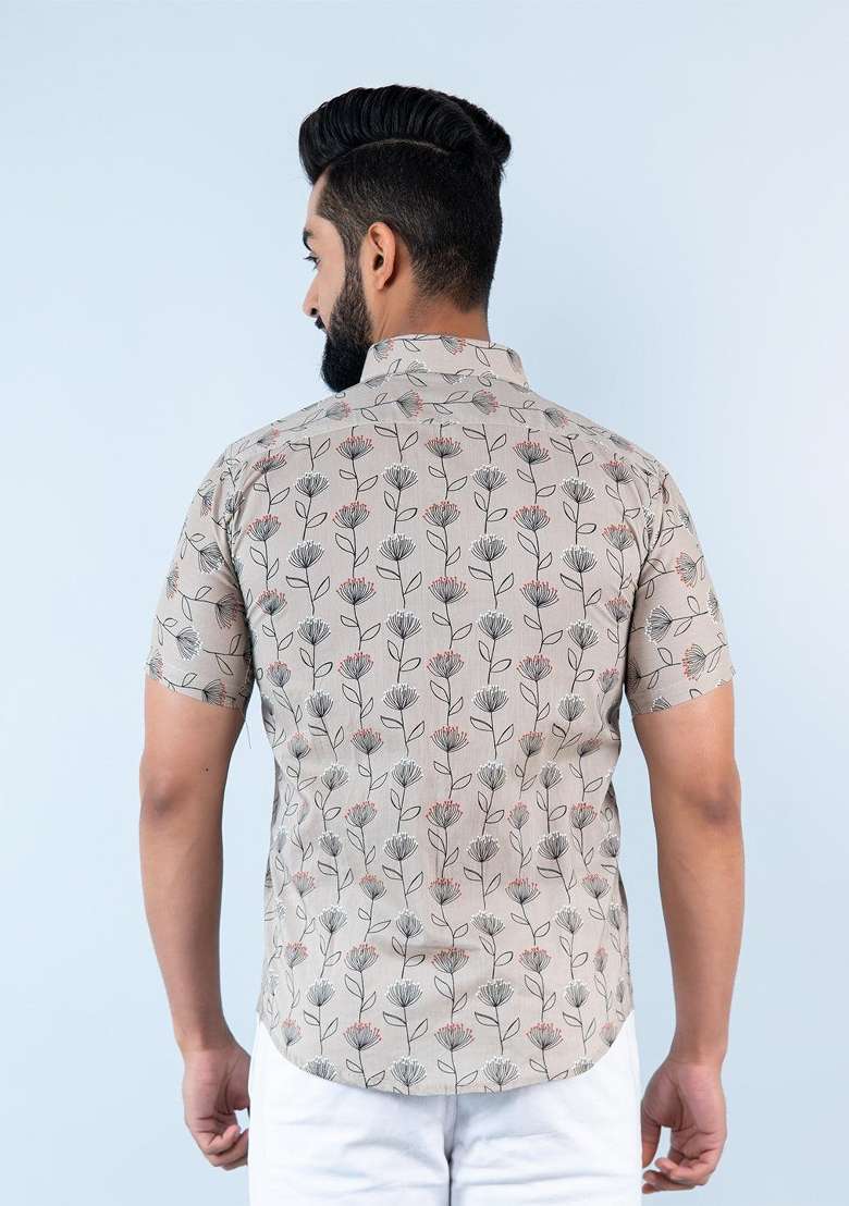 Beige Printed Cotton Shirt For Men - Indya