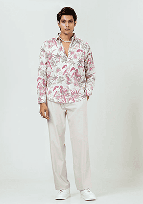 Light Pink Printed Cotton Shirt For Men