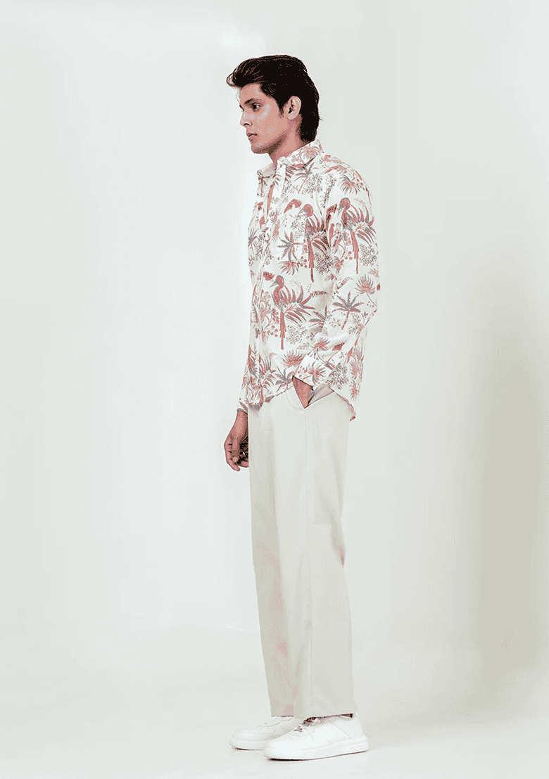 Light Pink Printed Cotton Shirt For Men - Indya