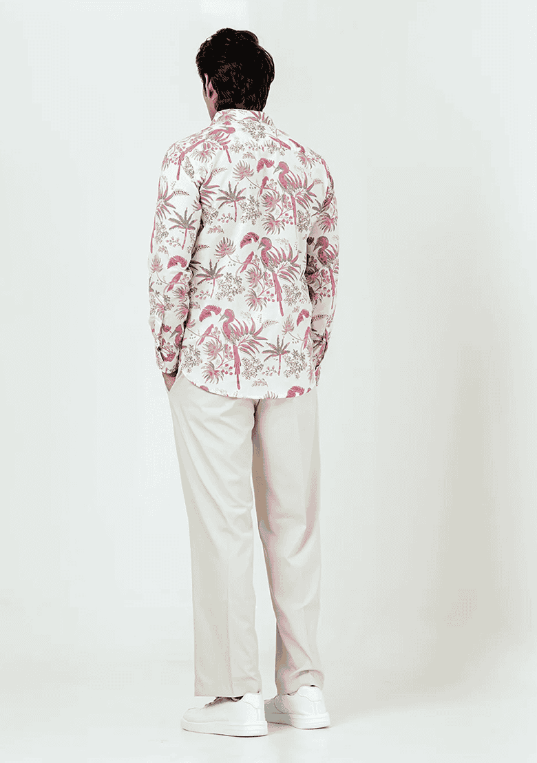 Light Pink Printed Cotton Shirt For Men - Indya