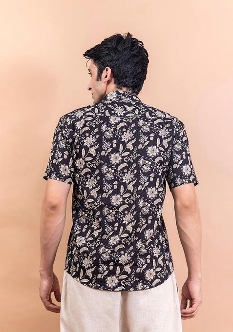 Black Printed Cotton Shirt For Men