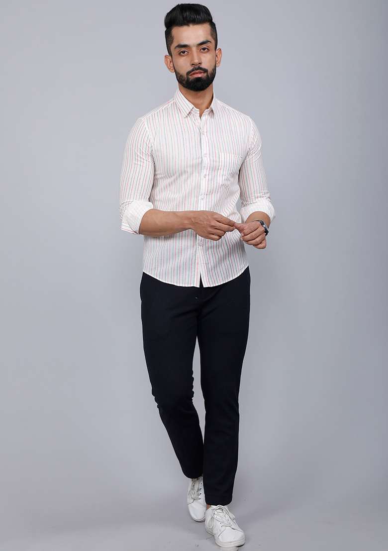 White Printed Cotton Shirt For Men - Indya