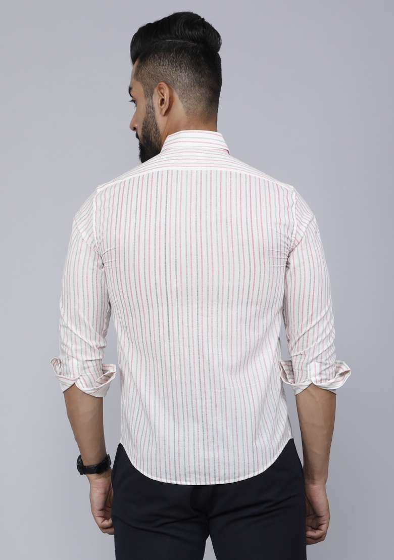 White Printed Cotton Shirt For Men - Indya