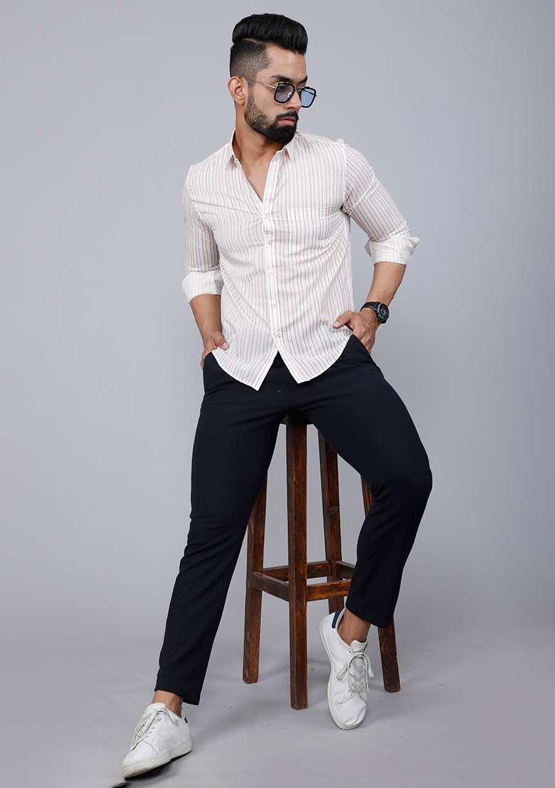 White Printed Cotton Shirt For Men - Indya