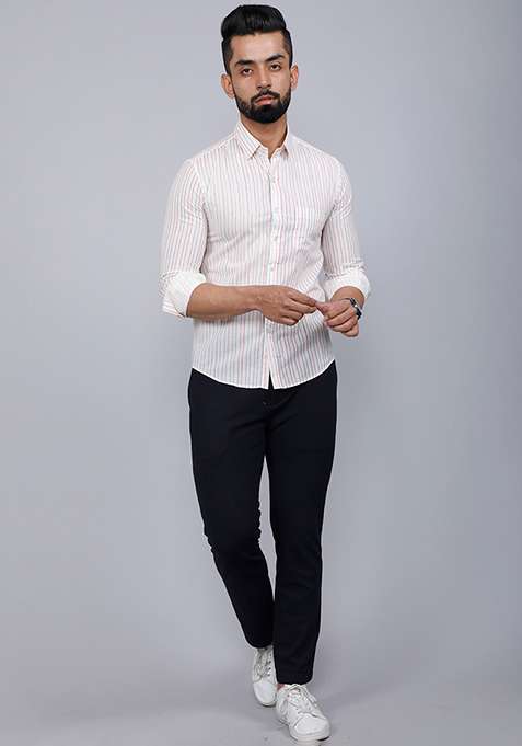 White Printed Cotton Shirt For Men