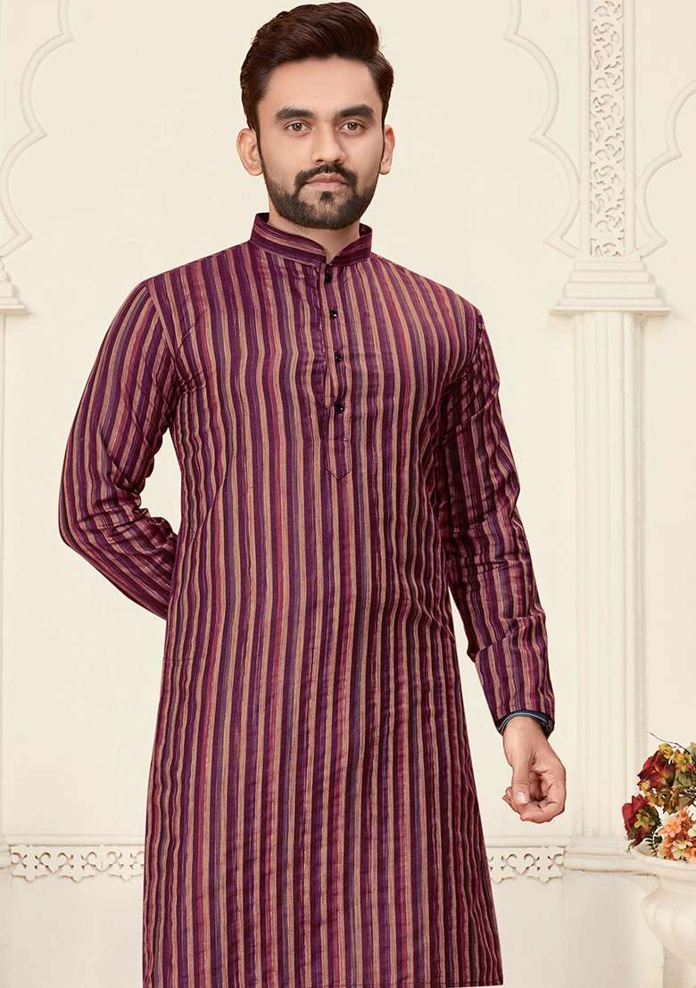 Pink Linen Cotton Jacquard Mens Kurta Pyjama For Men - Indya