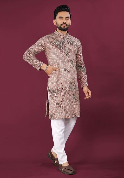 Purple Viscose Rayon Chikankari Lucknowi Schifli Work Mens Kurta Pyjama For Men