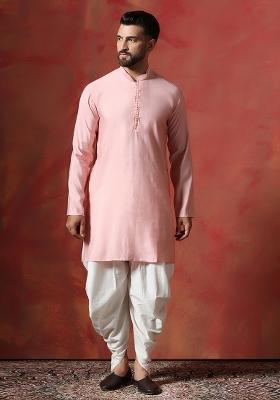 Peach Solid Cotton Blend Kurta For Men