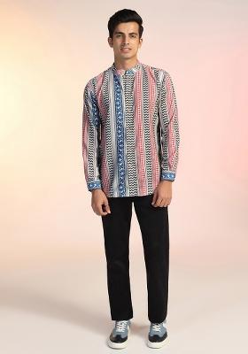 Multi Printed Cotton Blend Short Kurta For Men