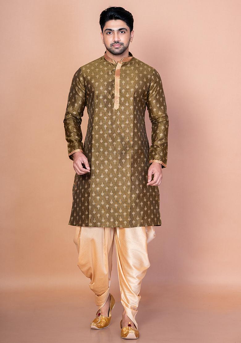 Green Embroidered Dupion Kurta Patiala Set For Men