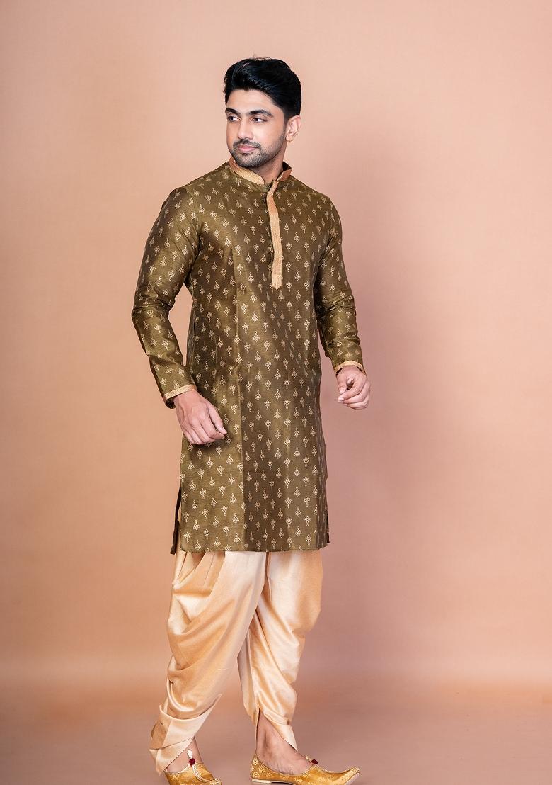 Green Embroidered Dupion Kurta Patiala Set For Men