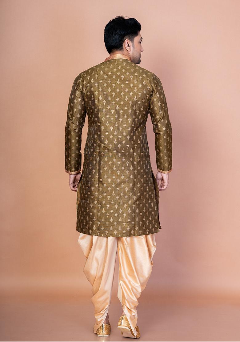 Green Embroidered Dupion Kurta Patiala Set For Men