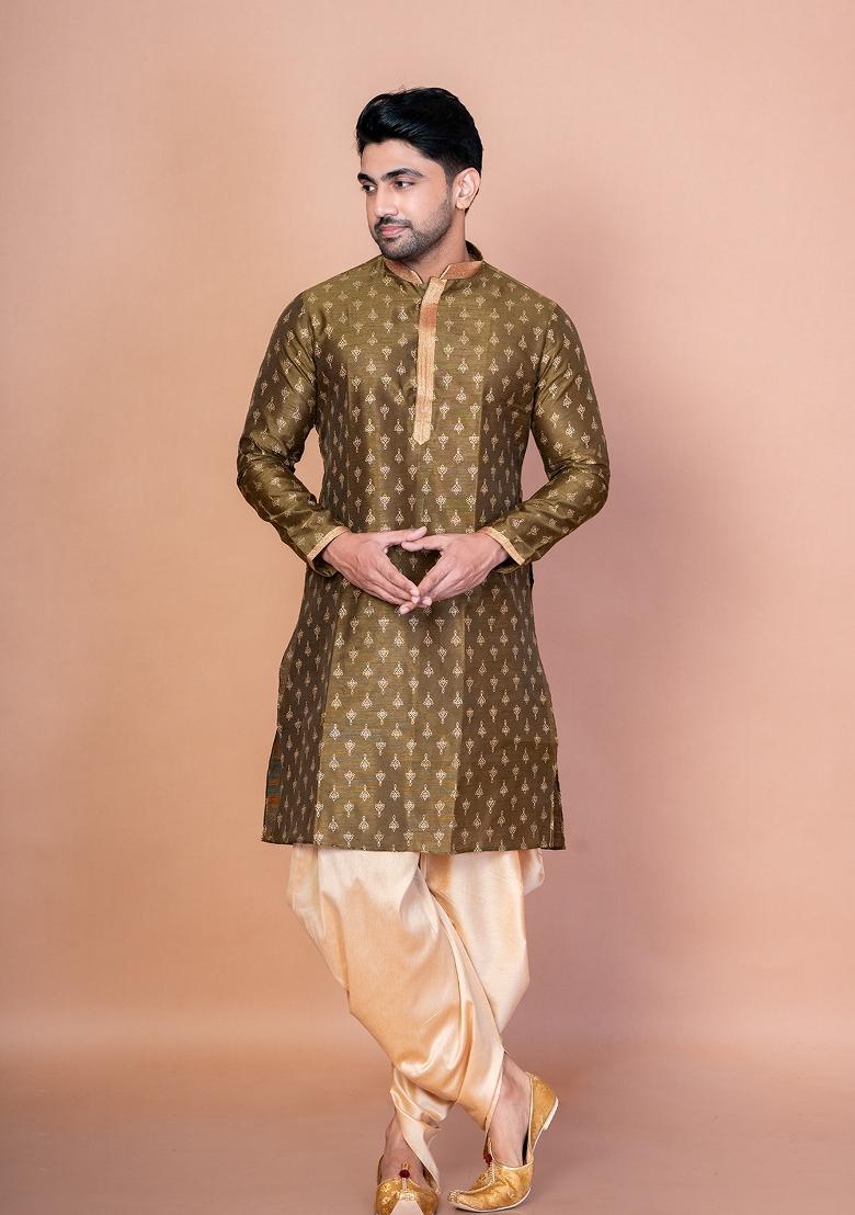 Green Embroidered Dupion Kurta Patiala Set For Men