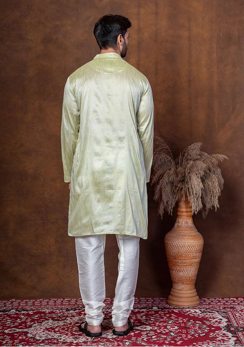 Green Solid Dupion Kurta For Men - Indya