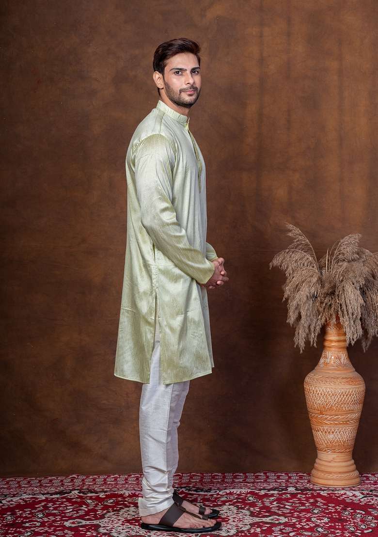 Green Solid Dupion Kurta For Men - Indya
