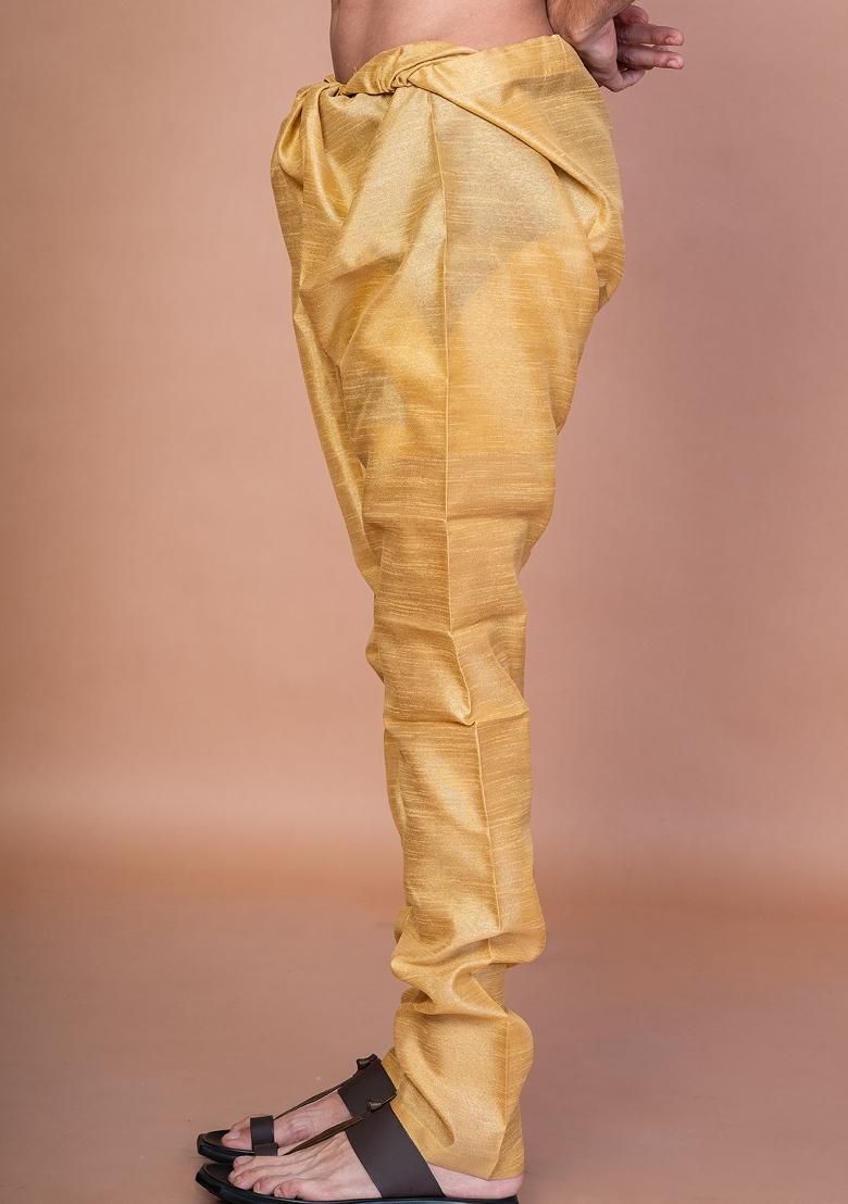 Beige Solid Banarasi Silk Churidar For Men