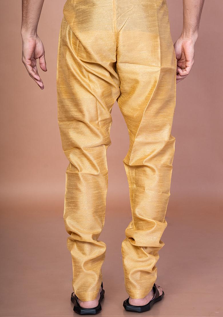 Beige Solid Banarasi Silk Churidar For Men