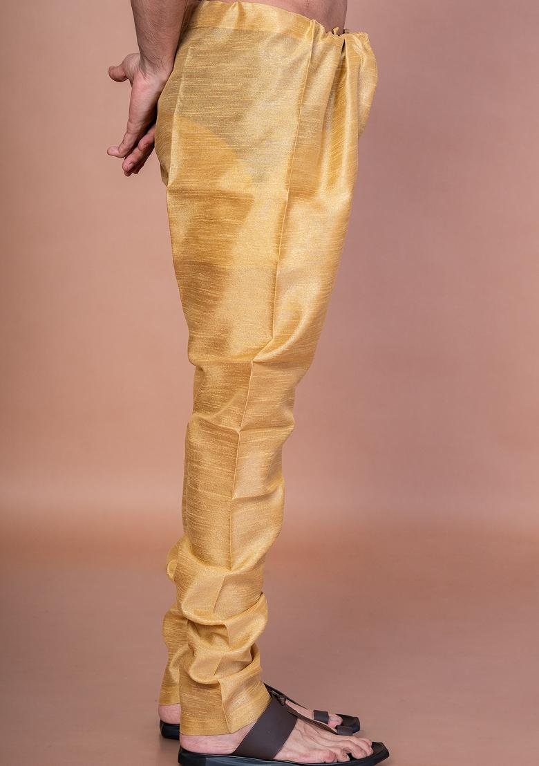 Beige Solid Banarasi Silk Churidar For Men