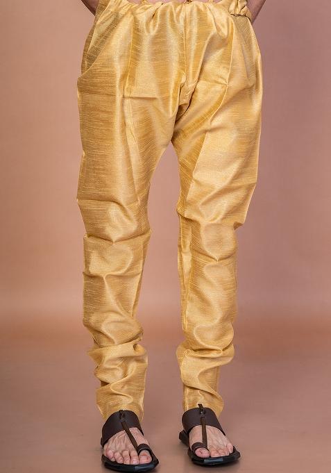 Beige Solid Banarasi Silk Churidar For Men