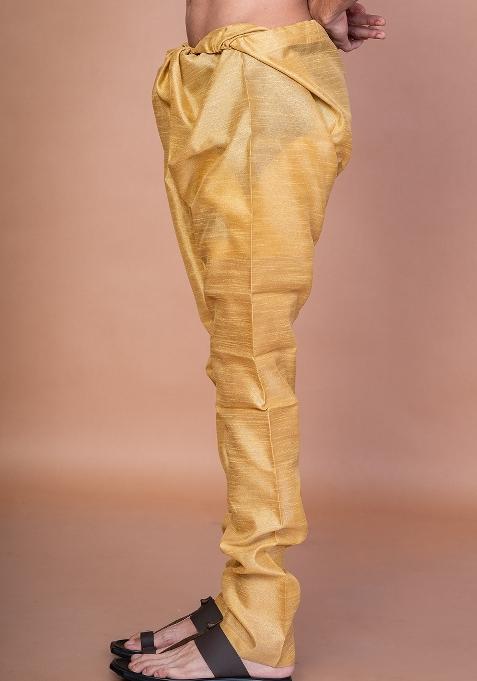 Beige Solid Banarasi Silk Churidar For Men