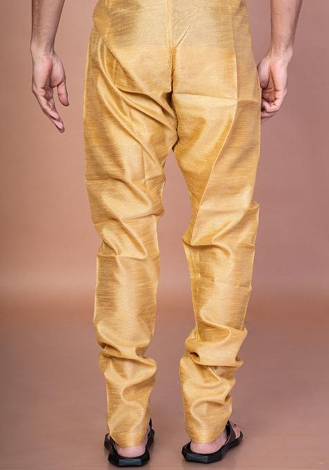 Beige Solid Banarasi Silk Churidar For Men