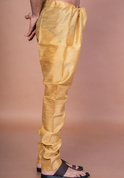 Beige Solid Banarasi Silk Churidar For Men