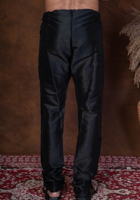 Black Solid Banarasi Silk Churidar For Men