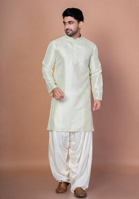 Green Embroidery Bangalorian Silk Kurta Patiala Set For Men