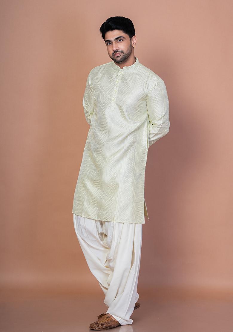 Green Embroidery Bangalorian Silk Kurta Patiala Set For Men