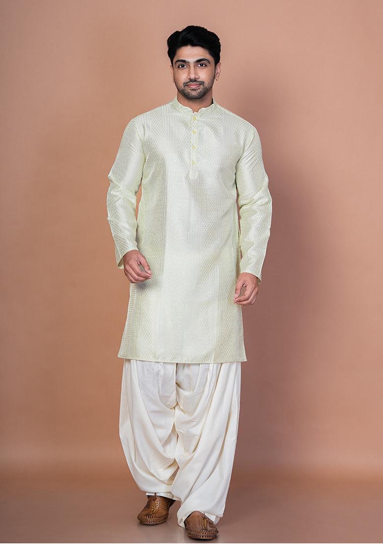 Green Embroidery Bangalorian Silk Kurta Patiala Set For Men