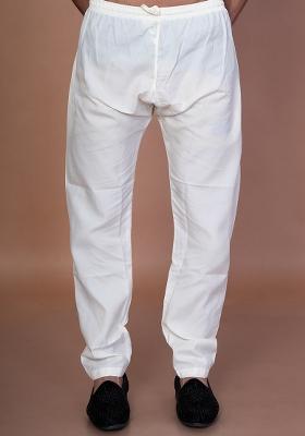 Cream Solid Cotton Pyjama For Men - Indya