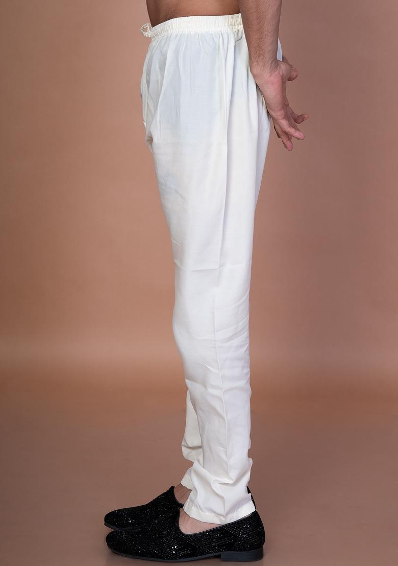 Cream Solid Cotton Pyjama For Men - Indya