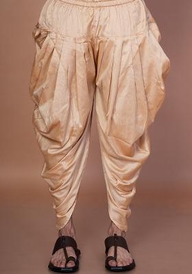 Beige Solid Cotton Blend Patiala For Men