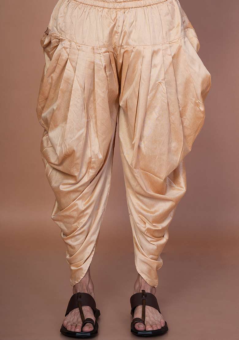 Beige Solid Cotton Blend Patiala For Men - Indya