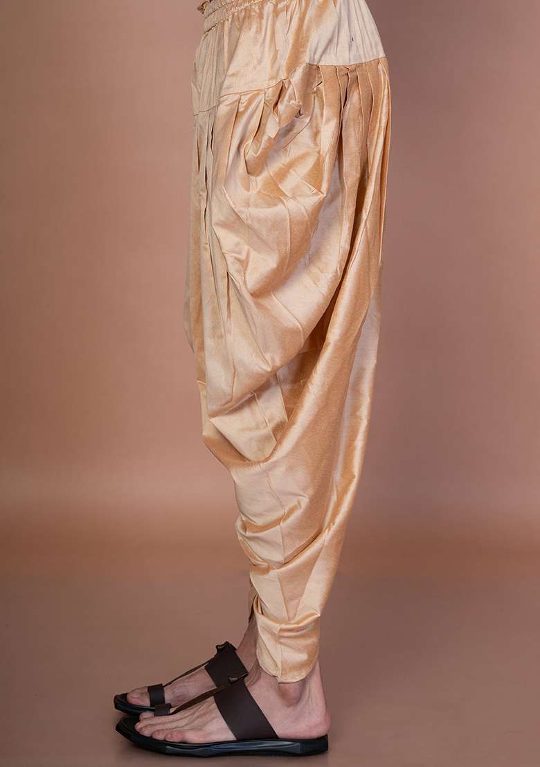 Beige Solid Cotton Blend Patiala For Men - Indya