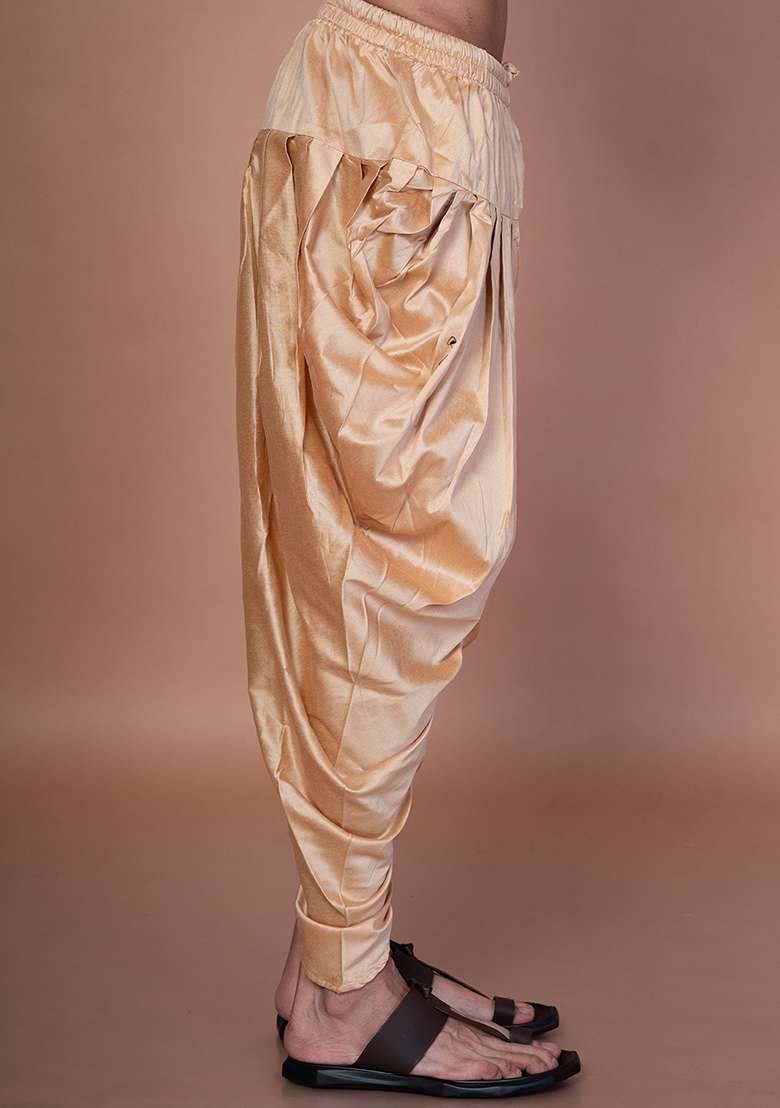 Beige Solid Cotton Blend Patiala For Men - Indya
