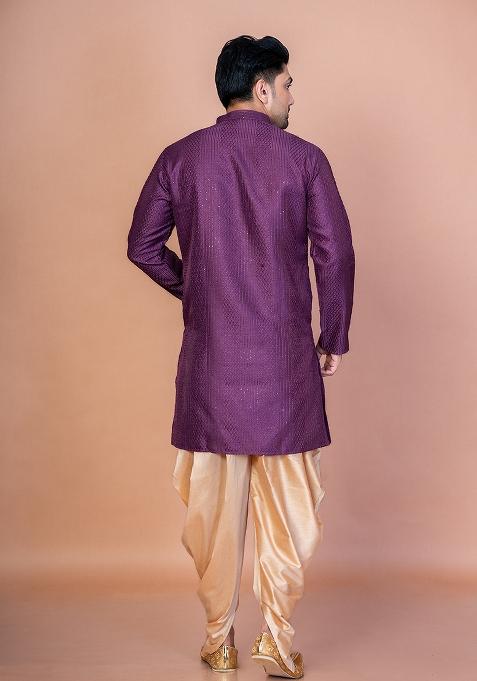 Purple Embroidery Bangalorian Silk Kurta For Men