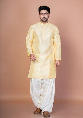 Lemon Embroidery Bangalorian Silk Kurta For Men