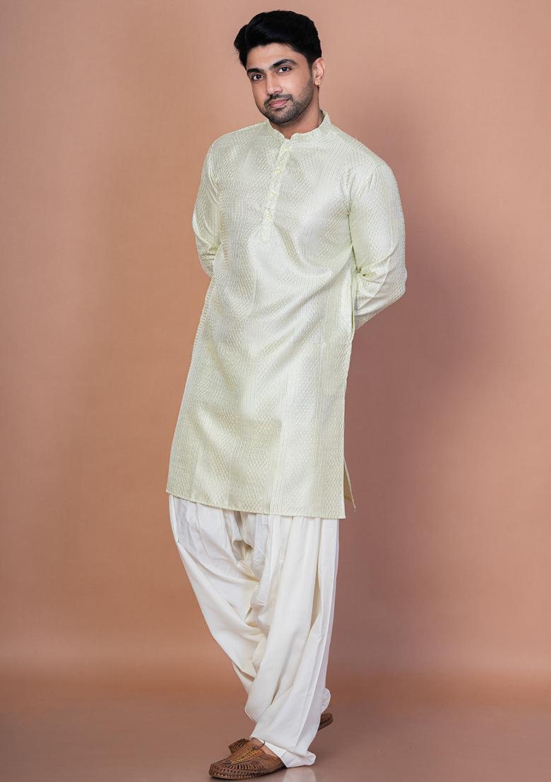 Green Embroidery Bangalorian Silk Kurta For Men
