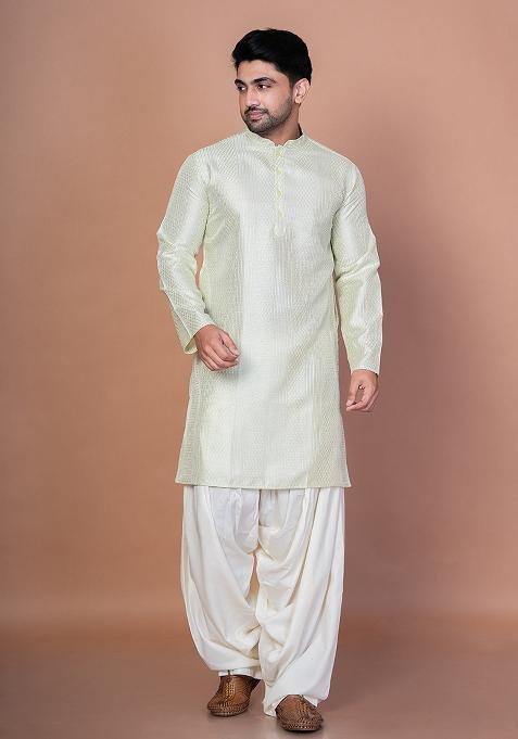 Green Embroidery Bangalorian Silk Kurta For Men