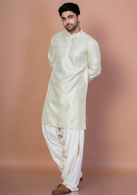 Green Embroidery Bangalorian Silk Kurta For Men