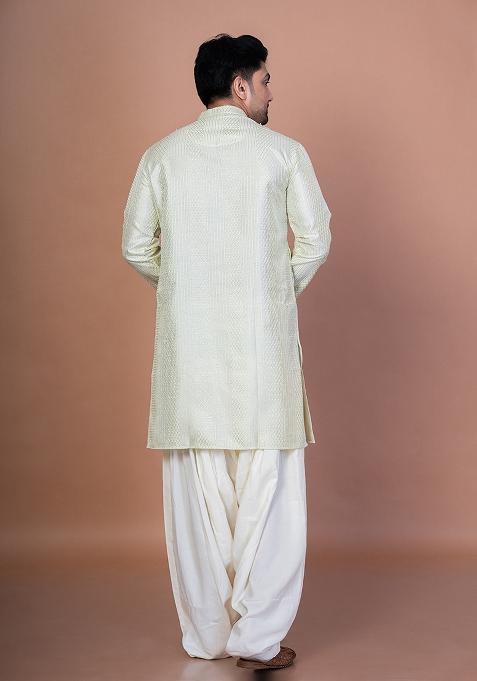 Green Embroidery Bangalorian Silk Kurta For Men