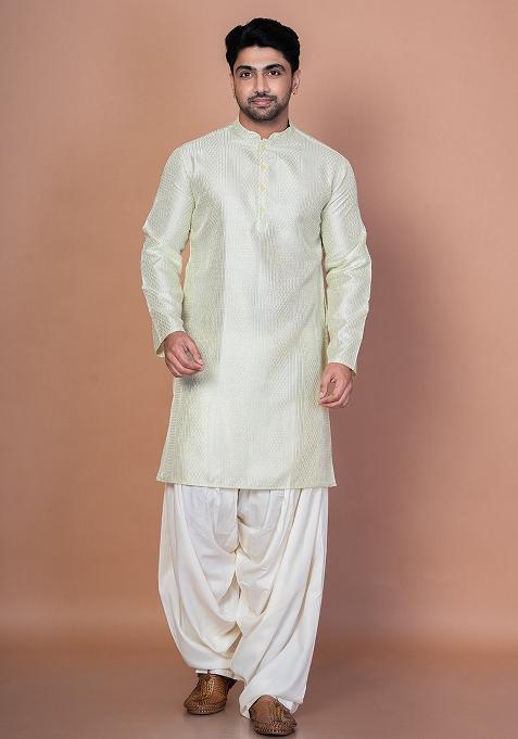 Green Embroidery Bangalorian Silk Kurta For Men