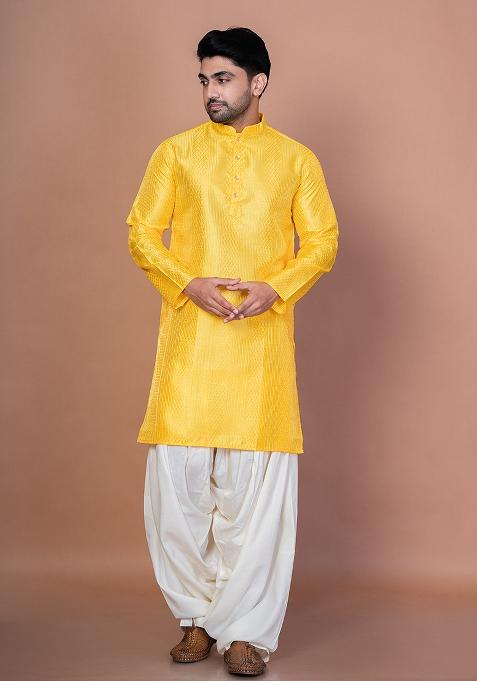 Golden Embroidery Bangalorian Silk Kurta For Men