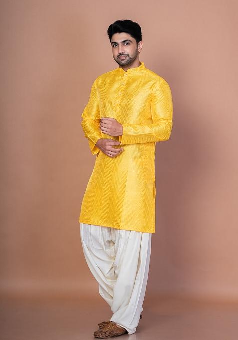 Golden Embroidery Bangalorian Silk Kurta For Men