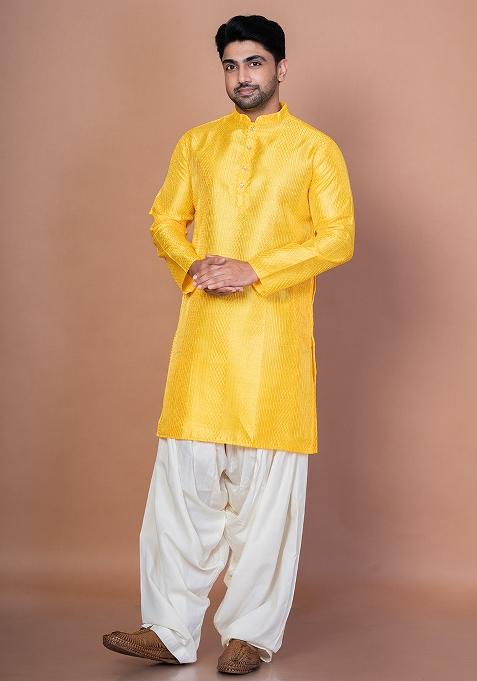 Golden Embroidery Bangalorian Silk Kurta For Men