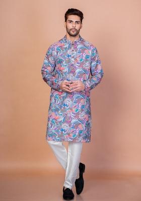 Multicolor Printed Cotton Blend Kurta For Men