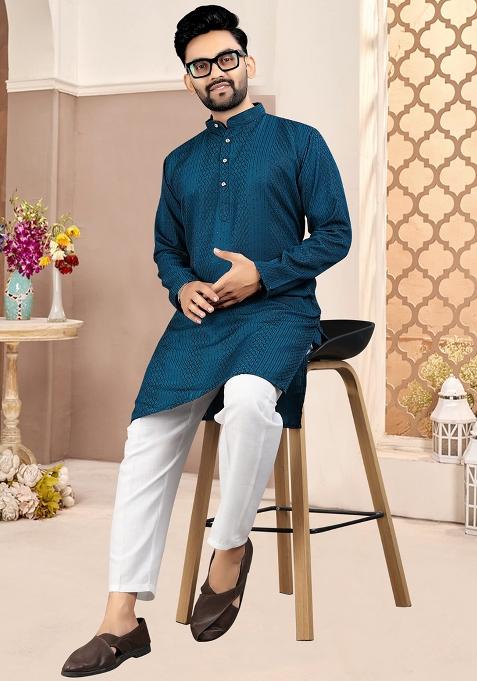 Rama Embroidered Cotton Kurta With Pyjama For Men