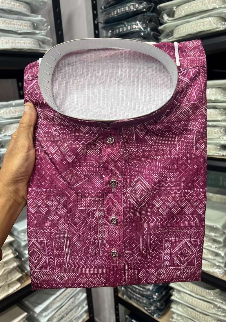 Pink Embroidered Cotton Kurta With Pyjama For Men - Indya