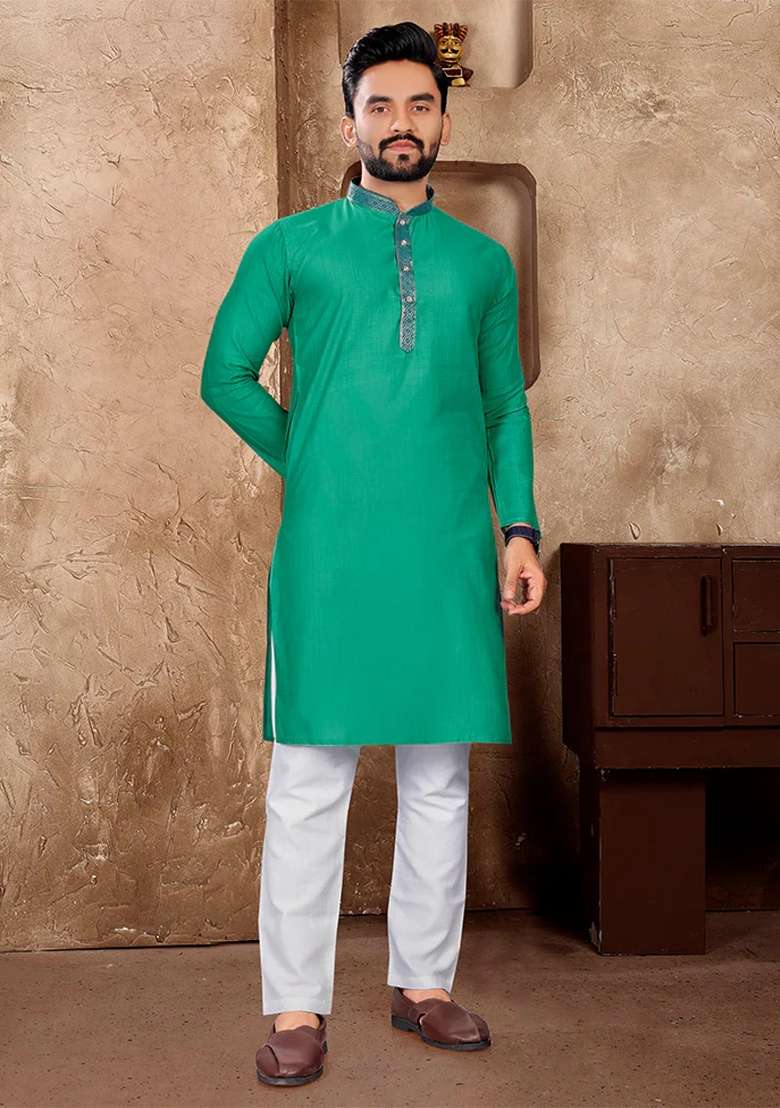 Rama Embroidered Silk Blend Kurta With Pyjama For Men - Indya